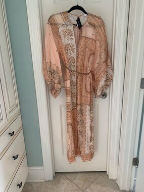 Zimmermann Peach and Cream Paisley Print Long Sleeve Maxi Dress